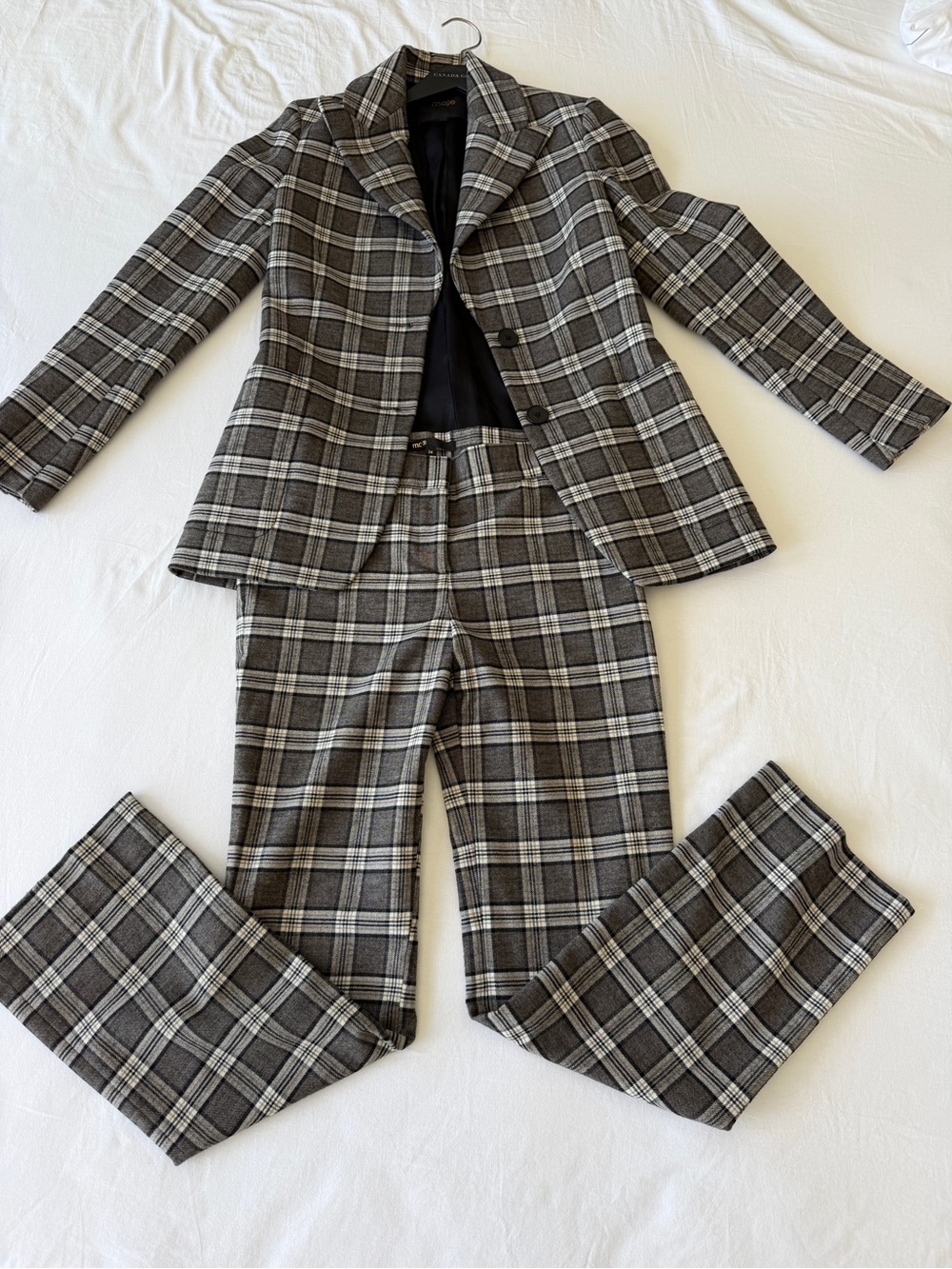 Maje Paris Plaid Wool Blend Suit Set | Blazer EU36 + Pants EU34